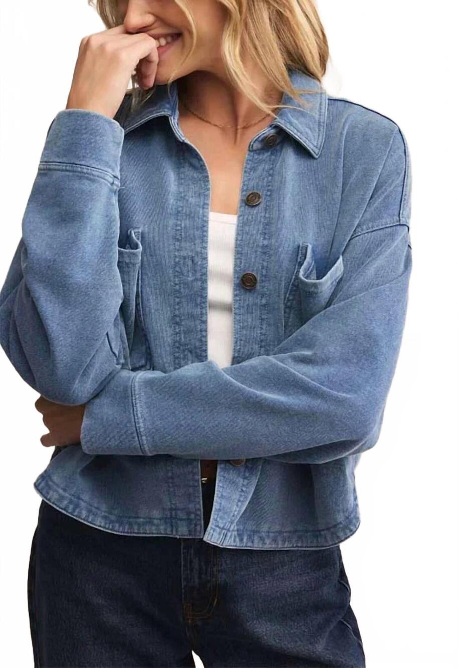 NEW Z SUPPLY women's cropped denim jacket in vintage indigo